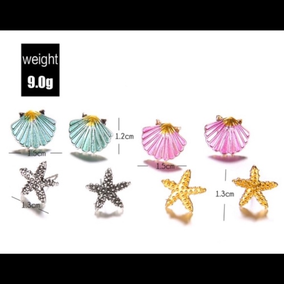 Starfish & Shell Studs Set of 4 - Picture 3 of 5